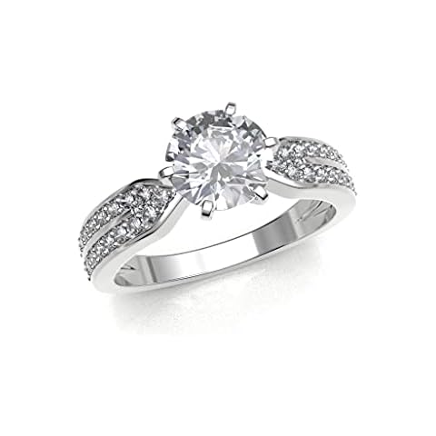 JewelsForum 14K Solid Gold Engagement Ring 1.25 Carat Solitaire Simulated Diamond Band Wedding Ring Hallmarked Anniversary Ring for Women Gift for Her (White Gold) Cover