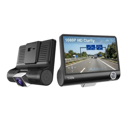 Image of 3 Channel Dash Cam Front Inside Rear 1080P Car Camera with 4 Inch IPS Display, 170 Wide Angle, Loop Recording, G-Sensor, Parking Monitor, Night Vision Dashcam for Car Security
