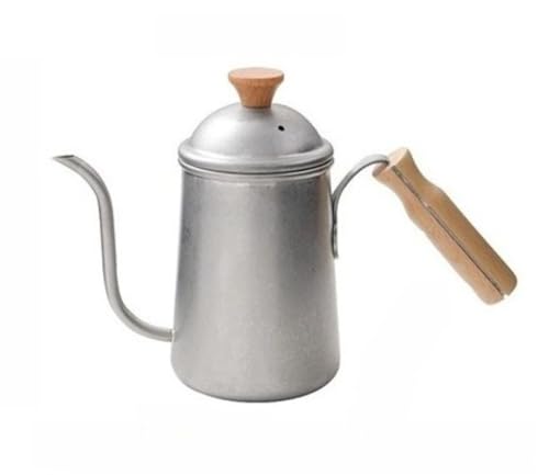 Qfmr ih対応 温度計 ドリップポット 650ml コーヒードリップ 蓋付 直火 細口ケトル アウトドア キャンプ ドリップ アウトドア用 ー用品 ー おしゃれ 胡桃木柄 (B)