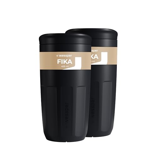 Wessper Mug Réutilisable 400 ml, Tasse avec Couvercle pour Boissons Chaudes et Froides, à Emporter, Tient dans le Porte-Gobelet de la Voiture, Remplace les...