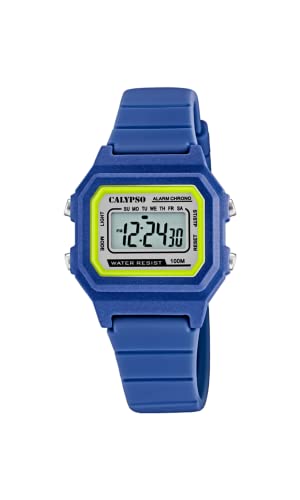 CALYPSO Reloj Digital Hombre y Mujer - Unisex de Caucho Azul - Resistente al Agua 10 ATM Fecha y Calendario, Cronógrafo, Doble Horario, Luz, Alarma, 12 y 24 Horas K5802/5 - Digital Crush