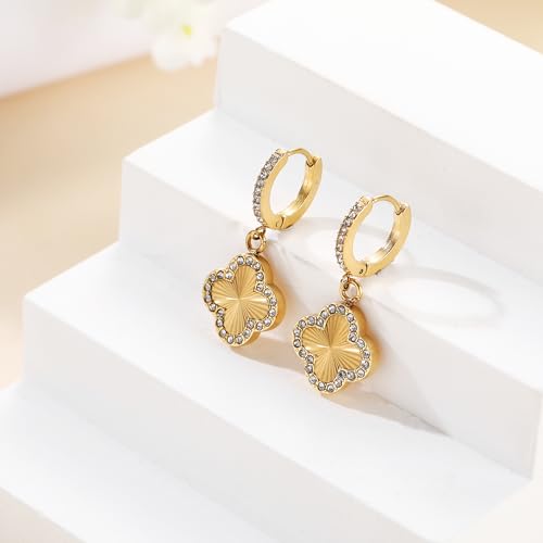 Clover Earrings for Women 18K Gold Plated Four Leaf Clover Hoop Earrings Simple Lucky Drop Jewelry Gifts for Women3
