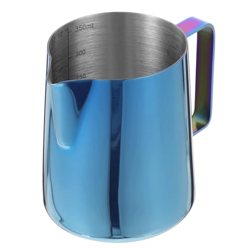 350ml ステンレススチール コーヒーミルク泡立てカップ、エスプレッソミルク泡立てピッチャー、ラテアート注ぎ口カップ、コーヒーバー用ミルク泡立てピッチャー(Blue)