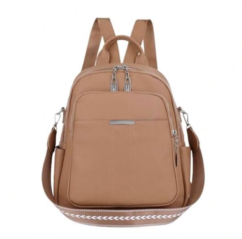 Mochila Feminina Média de Couro Sintético Reforçado, Estilosa e Compacta para Passeio, Escolar, Trabalho e Uso Diário (Marrom)