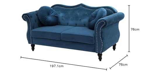 Image of Modern & Classic Chesterfield Sofa 5 Seater Sofa Velvet L-Shape Corner Sectional Button Tufted Sofa for Living Room, Dining Room, Office and Hallway-(Blue-C).