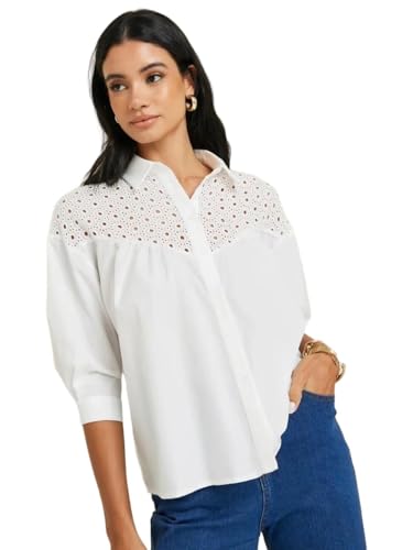Image of Styli Women Schiffli Yoke Extended Sleeves Spread Collar Relaxed Fit Casual Shirt | Stylish Casual Shirt for Office, Party Outfits