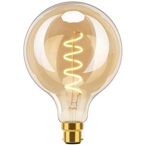 Vintage Edison Light Bulb Bayonet, TopLeder G125 Large Decorative Bulb, 6W Equivalent to 60W, 300LM, Warm White 2200K, Dimmable B22 Led Bulb, Retro Style, Globe Spiral Filament Bulb, Amber Clear Glass Cover