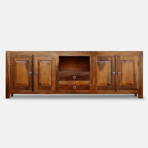Image of Sheesham Wood TV Stand and Shelf Storage Entertainment Unit Center Console TV Table Wooden Tv Cabinet for Living Room Home (Brown)
