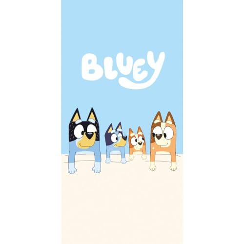 Jerry Fabrics Bluey Bingo Toalla de playa para niños, toalla de baño para niños, regalo para niños, 70 x 140 cm, azul