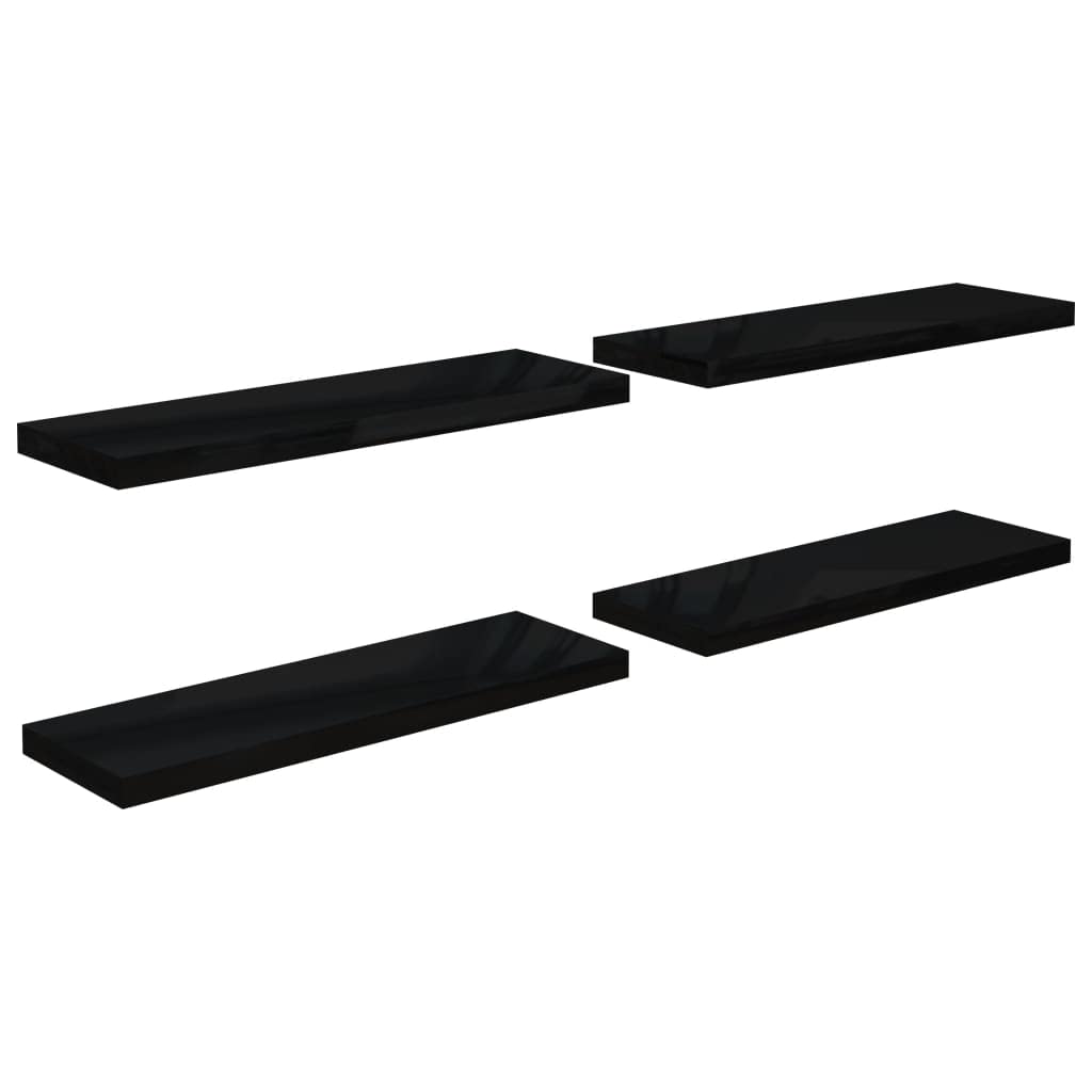 vidaXL 4X Estantes Flotantes Pared Repisa Colgante Estantería Tablero CD Libros Decoración Coleccionables Foto Premio Negro Brillo MDF 80x23,5x3,8 cm