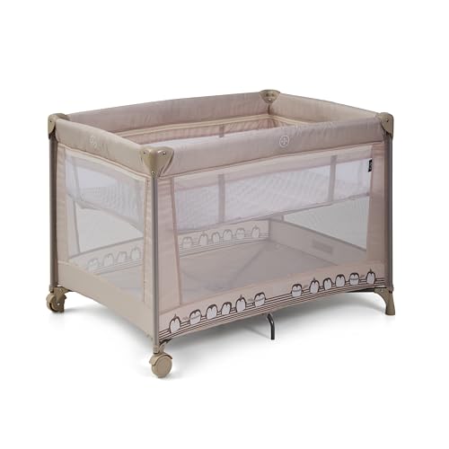 ms BabyWorld Kunni – Lit Parapluie pour Enfant avec 2 Hauteurs | 100x70 | De la Naissance à 15 kg | Matelas et Sac de Transport | Pliage et Montage Facile (Beige)