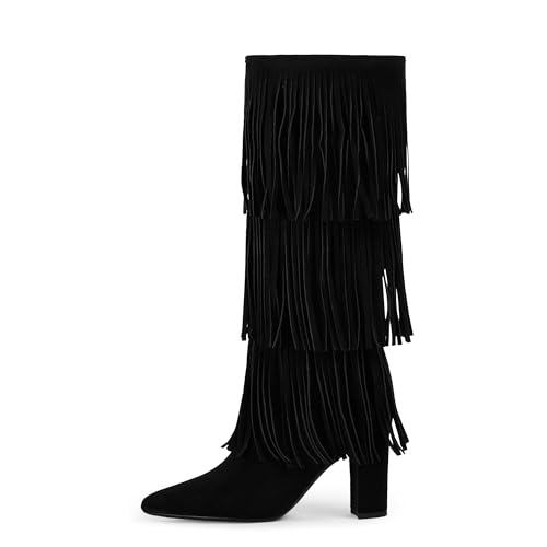 Image of Knee High Boots Women Fold Over Boots Chunky Heel Pointed Toe Tall Boots | Fashion Slouchy Boots,Side Zipper Shark Boots,Fall Spring Winter Fashion Dress Tall Boots,Evening Bridal office Long Boots