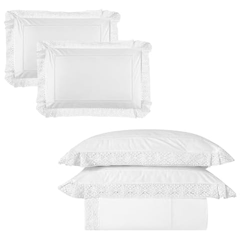 RANZNAZ Lace Pillow Shams Set of 2 and Lace Duvet Cover Set 3PCS Queen Sise Bundle Cover