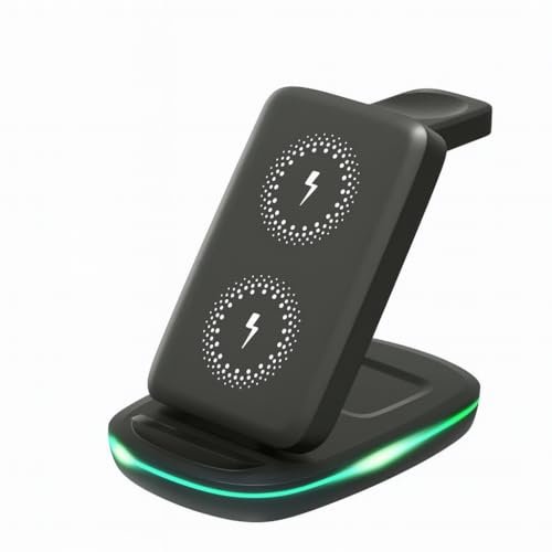 Carregador Sem Fio 3 em 1 Magnético 2025 Estação de Carregamento Portátil com Luz Noturna, Dobrável e Compatível com MagSafe iPhone 16/15/14/13/12 Apple Watch e AirPods
