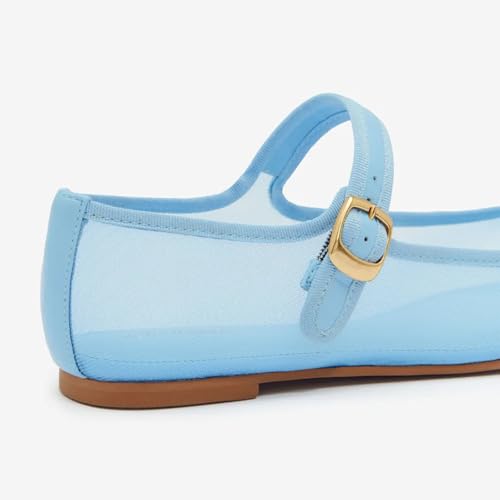 Blue Suede Mesh Ballet Flats for Women Breathable Comfortable Round Toe Pull-On Stylish Dating Shoes Lightweight Everyday 73