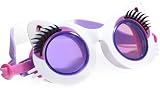 Bling 2O Girls' White Kitty Cat Ears Kids Swimming Goggles (Ages 3+ up) - UV Protection, Latex-Free, 100% Silicone Material - Includes Anti-Fog & Adjustable Nose Piece