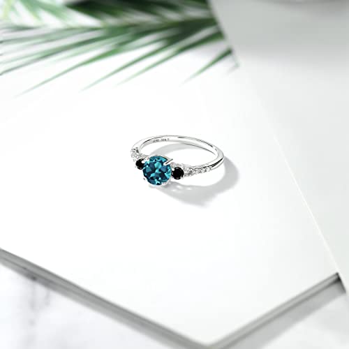 Gem Stone King 10K White Gold London Blue Topaz Black Diamond and White Diamond Accent 3-Stone Engagement Ring For Women (0.93 Cttw, Round 6MM, Gemstone November Birthstone)4
