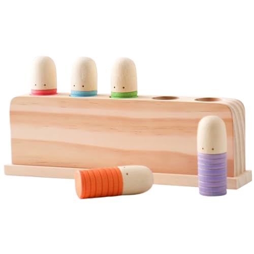 Presse en bois arc-en-ciel et jouet pop-up éducatif pour la motricité des bébés