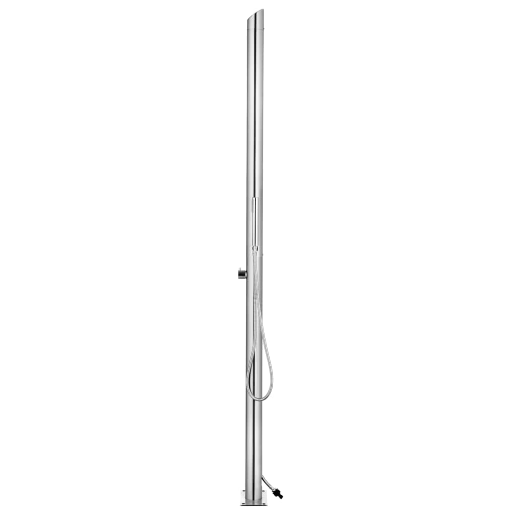 Prysznic ogrodowy z brązową płytą podłogową ze stali nierdzewnej o wysokości 225 cm, płyta podłogowa WPC 80 x 62 cm, słuchawka prysznicowa z wężem 1,5 m, akcesoria basenowe do ogrodu, na