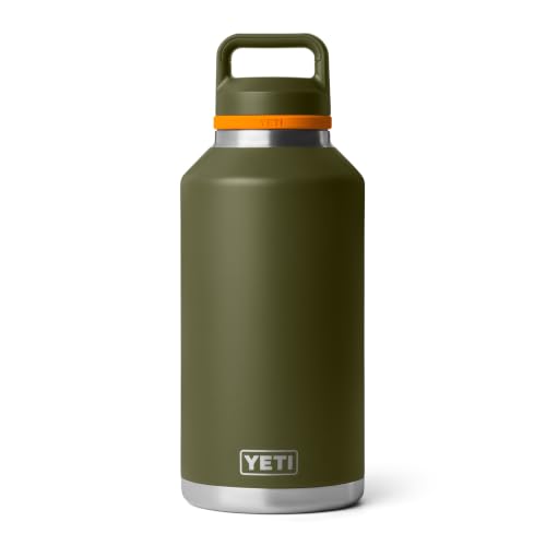 Image of YETI Rambler 64 oz Bottle, Vacuum Insulated, Leakproof, Stainless Steel with Chug Cap, Olive /King Crab Orange