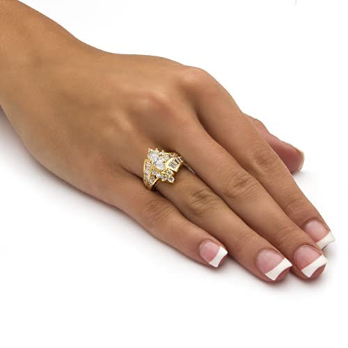 Palm Beach Jewelry 3.20 TCW Marquise-Cut Cubic Zirconia Ring in Gold-Plated Sterling Silver3