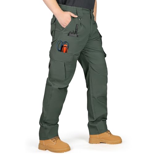 IGOLUMON Men's StretchTactical Pants, Breathable Ripstop Cargo Pants, Outdoor Lightweight EDC Work Hiking Pants, Durable Casual Trousers DarkGreen