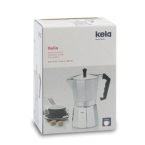 Foto von kela Espressokocher für 6 Tassen, Espressokanne 300ml, Kaffeekocher Aluminium, ITALIA, Espressomaschine für Herdplatte, alle Herdarten außer Induktion, silber matt