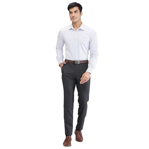 Image of Raymond Men's Mid Rise Slim Fit Checks Pattern Poly Viscose Blend Flat Front Formal Trouser