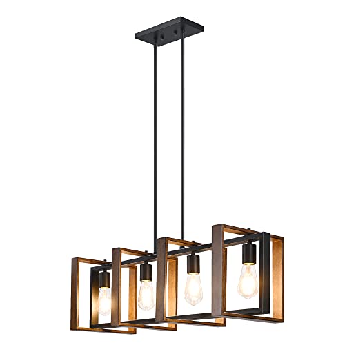 Edishine HHPL16A 35.4 Inch Dining Room Light Fixture, 4-Light Adjustable Kitchen Island Lighting, Rustic Wood And Black Mental Finish thumb #7
