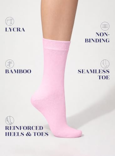 Image of Hugh Ugoli Women's Thin Soft Rayon Derived from Bamboo Crew Socks for Dress, Trouser, Seamless Toe & Non-Binding, 5-8 /9-11