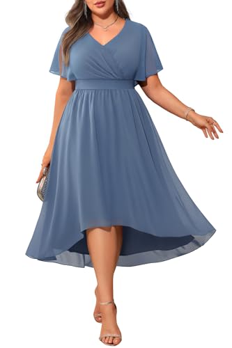 Pinup Fashion Übergröße Hochzeitskleid für Damen – formelles Cocktailkleid, Abendkleid, Brautjungfer, Chiffon, hoch niedrig, Midi-Kleider, dusty...