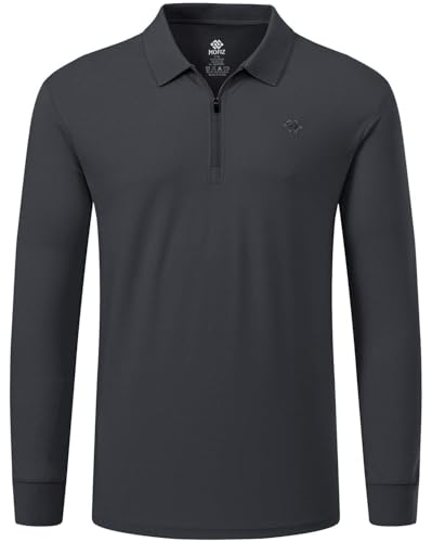 MoFiz Polo Hommes Longues Chemise en Coton Couleur Unie Polo Golf Chemises d'hiver avec Fermeture éclair Gris Foncé L
