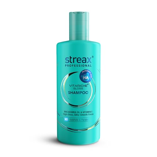 Image of Streax Professional Vitariche Gloss Shampoo with Hyaluronic Acid -300ml, Sulfate-Free Shampoo for Dry, Damaged & Frizzy Hair, Hydrating & Nourishing Shampoo with Hyaluron Molecules for Frizz Control, For All Hair Types