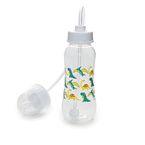 Hands-Free Baby Bottle - Anti-Colic Nursing System 9 oz Baby Bottle with Fast Flow Nipple/Teat 3m+ with Tube Straw Feeding System for Toddler (1 Bottle - Dinosaur)