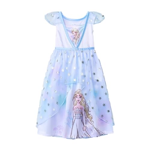 Disney Toddler Girls' Frozen Elsa Fantasy NightGown Pajama - Blue/White, Sizes 2T-5T (Blue/White, 2T)