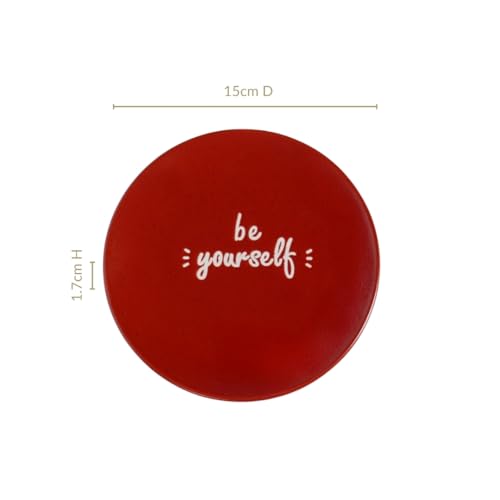 Image of Nestasia Ceramic Round Snack Plate Set of 4 (15cm Each) - Inspiring Quotes Embossed Small Plates for Serving Snacks & Desserts | Microwave & Dishwasher Safe (White, Grey, Red, & Taupe)