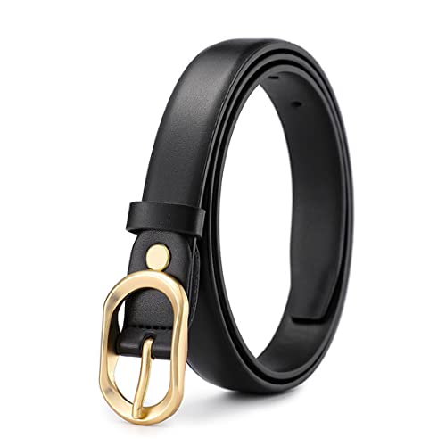 Women Belt, Womens Thin Leather Belt with Gold Buckle, 0.85