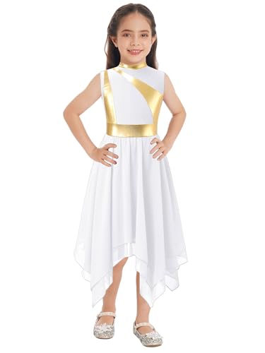 Tenues de danse de louange metalliques pour spectacle d'eglise ensemble blanc fille FEESHOW