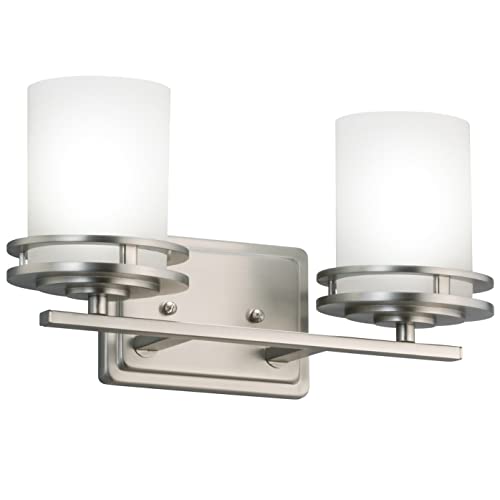 Image of Kichler Hendrik 14.5 inch 2 Light Vanity Light with Satin Etched Cased Opal Glass Brushed Nickel