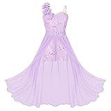 ranrann Kids Girls Sleeveless Floral Lace Shiny Rhinestone Maxi Dress Birthday Party Formal Dance Romper Gown Y Lavender 15-16