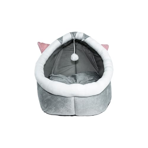 Benepoint Cat Bed Cave, Semi-Enclosed Cat House Kitten Bed with a Hanging Plush Ball& Detachable Mat, Foldable Cat Nest Bed Cat Tents for Indoor Cats (A, M)