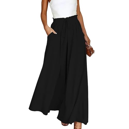 Spesh Sommerhose Damen Locker Stoffhose mit High Waist Leichte Sommerhose mit Weite Bein Elegante Strandhose Damen Weite...