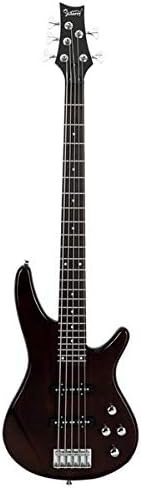 [Do Not Sell on Amazonf]Glarry GIB Electric 5 String Bass Guitar Full Size Bag Strap Pick Connector Wrench Tool Earth Brown