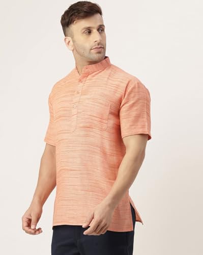 Image of Khadie Cotton Blend Solid Casual Regular Fit Mandarin /Chinese Collor Short Kurta for Men