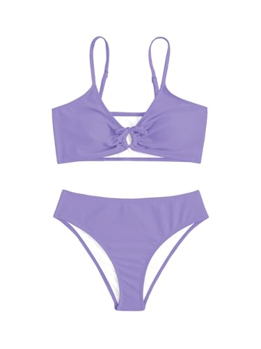 Image of COZYEASE Girls' 2 Piece Ditsy Floral Print Knot Front Ruched Triangle Bikini Swimsuit
