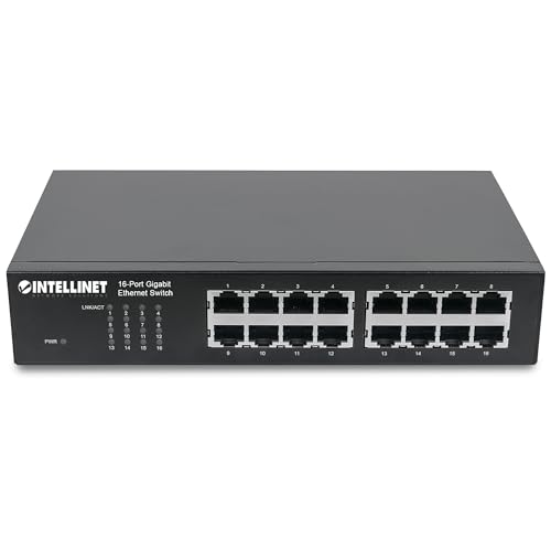 Image of Intellinet 16-Port Gigabit Ethernet Switch - High-Speed Network Performance, Rackmount Brackets Included, Energy Efficient, Fanless Design, 32Gbps Throughput - 561068