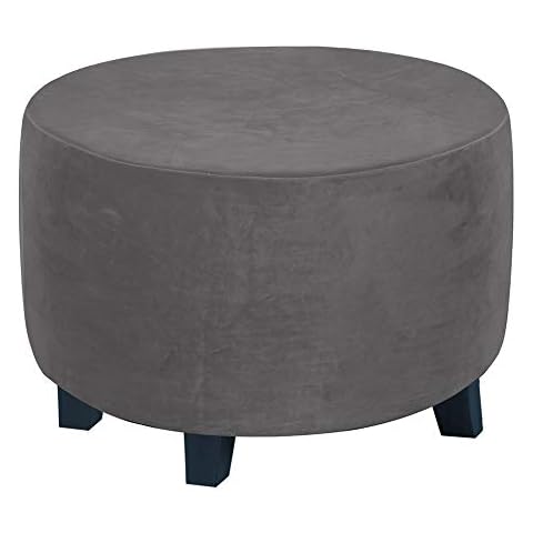 SXITOWH Medium Grey Velvet Round Stool Cover High Elastic Fit Ottoman Cover Footrest Cover for Living Room Bedroom (Grey, Medium) Cover