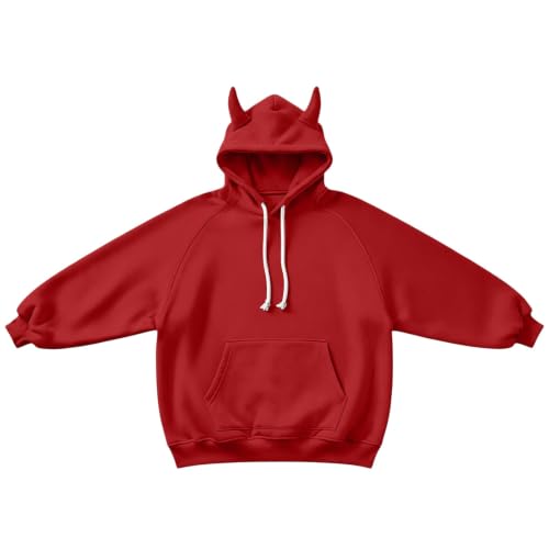GOSEAGOTOFUN Cute Hoodies for Women Soft Fleece Hooded Sweatshirt Long Sleeve Loose Fit Pullover Halloween Cosplay Costume Red Small - image 3