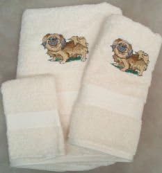 Pekingese Dog Embroidered Bath Towels - White