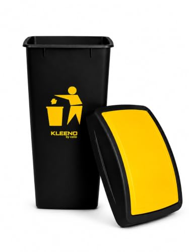 Image of Cello Plastic Swing-Lid Garbage Dustbin 48 Ltr, Black-Yellow